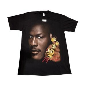 Michael Jordan Champion Rings Graphic T Shirt Black Size L Cotton NWOT